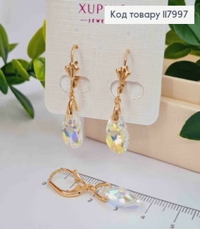 Серьги с подвесным Блестящим камешком Сваровски, 1,8+2см, Xuping 18К 117997 фото