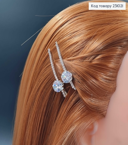 Заколка невидимка металл с камнями 6 см Роскошные геометрические в асс. 2 шт / уп цена за уп. 231021 фото 1