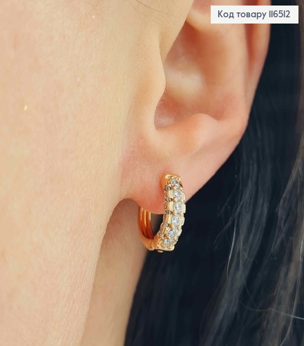 Серьги кольца, с камешками в оправе, 1,5см, Xuping 18K 116512 фото 2