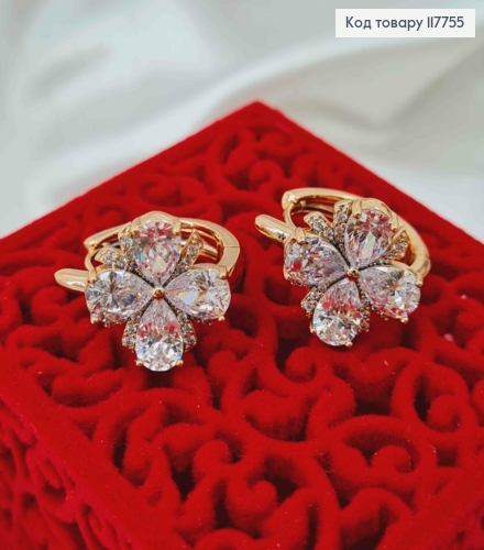 Сережки кільця, "Квітка Бажань" з Блискучими камінцями, 2см, Xuping 18К 117755 фото 2