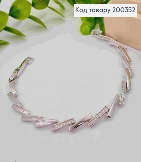 Браслет родованных плетіння прямыми пластинами с блестящими камнями, длина 17+2см, Xuping 200352 фото