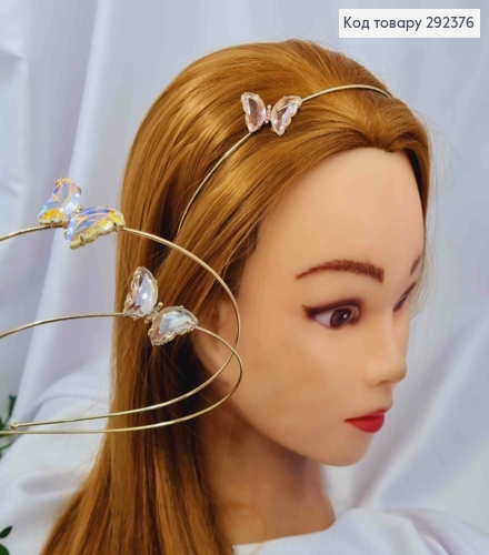 Обруч метал Золотого кольору, "МЕТЕЛИК" (3*2см) з камінців в асортименті 292376 фото 1