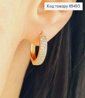 Серьги кольца украшены Блестящими камешками, ширина 4мм, диаметр 1,5см, Xuping 18K 119493 фото