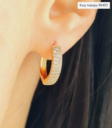 Серьги кольца украшены Блестящими камешками, ширина 4мм, диаметр 1,5см, Xuping 18K 119493 фото 1