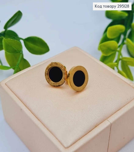 Сережки гвіздки "Римський годинник" з Чорною емаллю, лимонного кольору, 1,1см 295128 фото 1