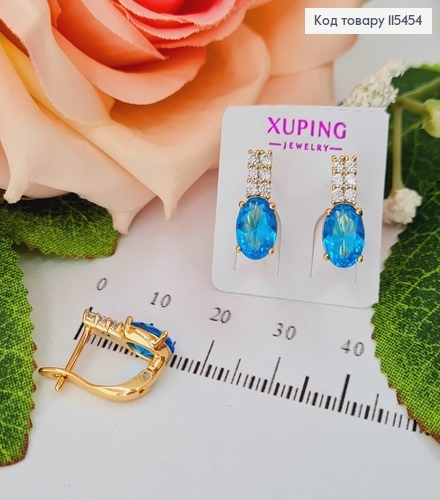 Серьги "Океан" с лазурным камешком, 1,5см. англ. зам. Xuping 18K 115454 фото 1