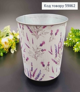 Відерце-кашпо, метал, білого кольору з лавандою, висота 14см, Польща 591162 фото