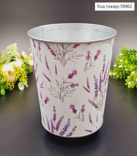 Ведерце-кашпо, металл, белого цвета с лавандой, высота 14см, Польша 591162 фото 1