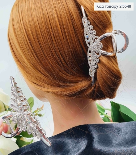 Краб метал ПАВА срібного кольору в камінцях, довжина 11,2см 215548 фото 3