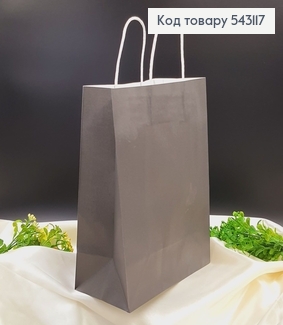 Пакет бумажный средний Крафт бумажная ручка черный 27х20,5 см 543117 фото