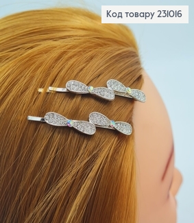 Заколка невидимка металл 5,5см серебряные Два бантики 2 шт / уп цена за уп. 231016 фото