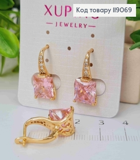 Серьги с Розовым квадратным камнем, 2см, английская застежка, XUPING 18K 119069 фото