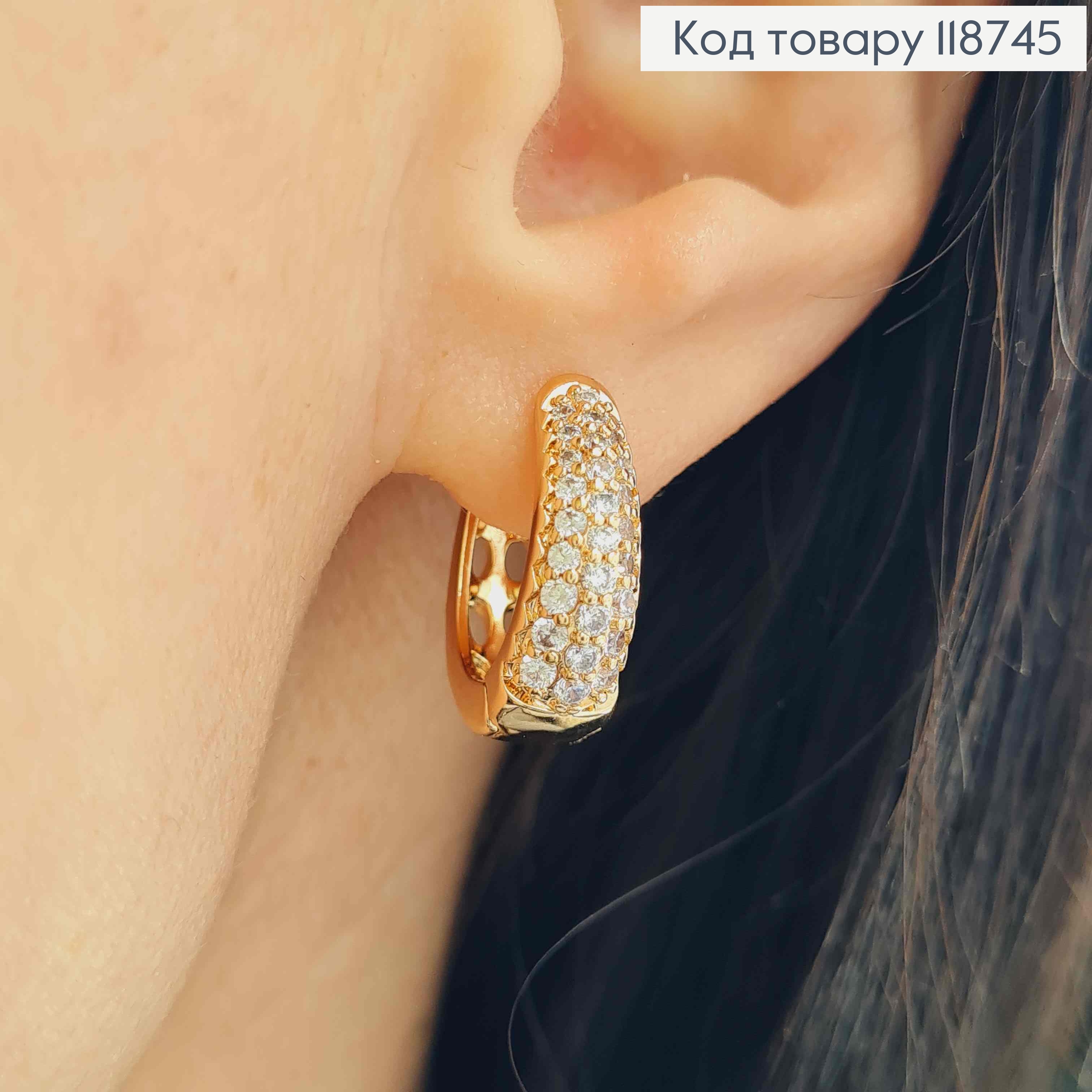 Серьги "Овальные" украшены Блестящими камнями, 1,8см, застежка кольца, Xuping 18K 118745 фото 2