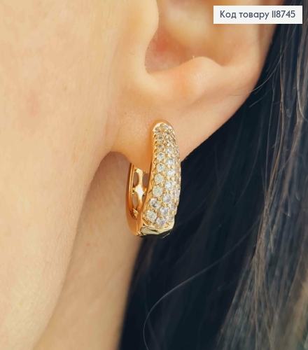 Сережки "Овальні" прикрашені Блискучим камінням, 1,8см, застібка кільця, Xuping 18K 118745 фото 2