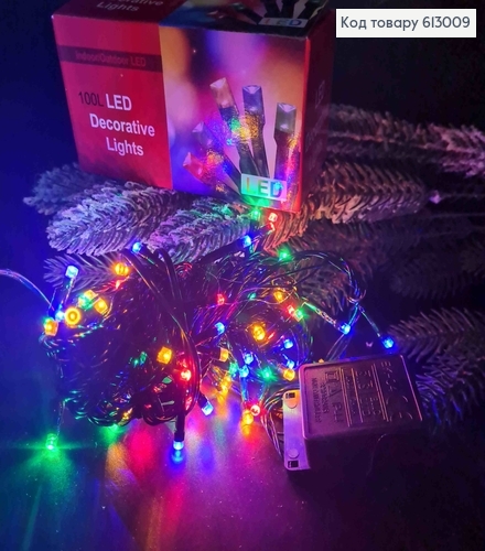 Гирлянда 100 LED 6 м черная проволока цветная 613009 фото 1