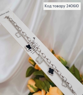 Браслет серебряного цвета "Van Cleef" с цепочкой и эмальлькой, 17+3см сталь Stainless Steel 250027 фото