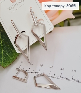 Сережки родированые со сменной подвеской, ромб(2,8см), Хuping 180651 фото