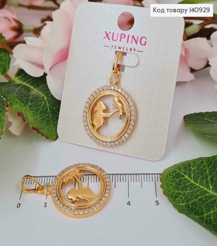 Кулон силует "Мама з дитиною" в круглій оправі в камінцях, 2,1см, Xuping 18K 140929 фото 1