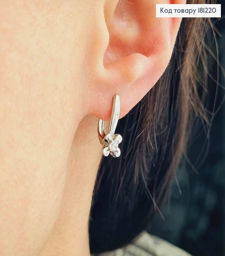 Серьги родованные, цветочек с камешком, 1,7см, англ. застежка, Xuping 181220 фото 2