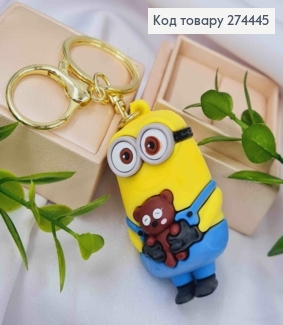 Брелок "Миньон Боб", 6см, Желто-Синего цвета, на карабине и кольце 274445 фото