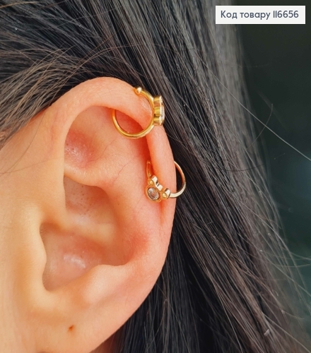 Серьги кафы на хрящ, с мордочкой мишки, Xuping 18K 116656 фото 2