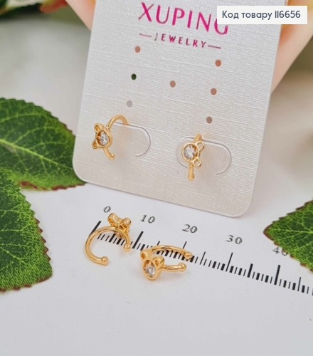 Сережки кафи на хрящ, з мордочкою ведмедика, Xuping 18K 116656 фото 1