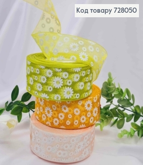 Стрічка органза, Кольори в асортименті з принтом "Квіти", шир 4см, довжина 50ярдів (45м) 728050 фото