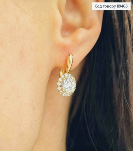 Серьги с ярким камнем в оправе из камней, 1,9см, англ. застежка, XUPING 18K 118468 фото 3