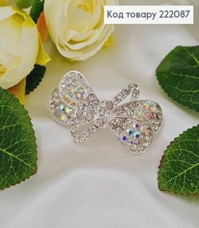 Заколка автомат металл 5,5*3см Бантик в камешках серебряного цвета 222087 фото