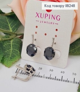 Сережки родовані, "Загадка" з великим Чорним камінцем, 1,8см, англ. застібка, Xuping  181248 фото