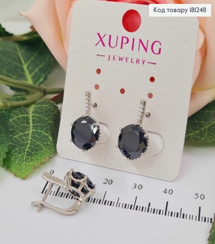 Серьги родованные, "Загадка" с большим Чёрным камешком, 1,8см, англ. застежка, Xuping 181248 фото 1