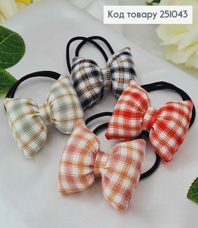 Резинка двойная, с бантиком в клетку, 5,5см, цвета в ассорт. 251043 фото