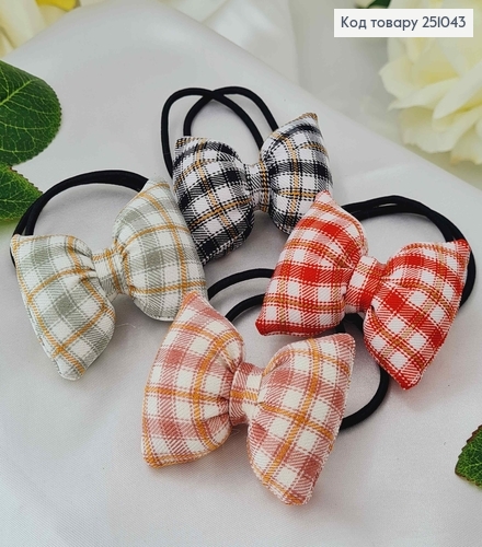 Резинка двойная, с бантиком в клетку, 5,5см, цвета в ассорт. 251043 фото 1