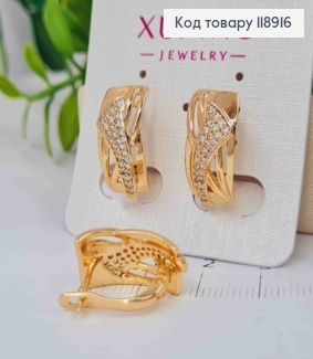 Сережки "Грайливі" з Блискучими камінцями, 1,8см, англійська застібка, Xuping 18K 118916 фото