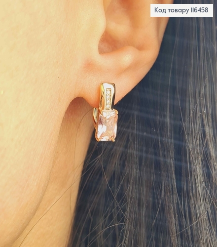 Серьги Пряжка с розовым большим камешком, 2см, англ. зам. Xuping 18К 116458 фото 2