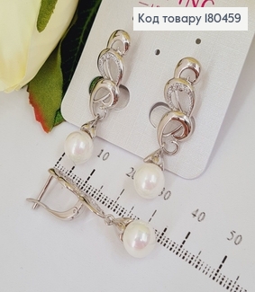 Серьги подвески с жемчужиной  родованные Xuping 180459 фото
