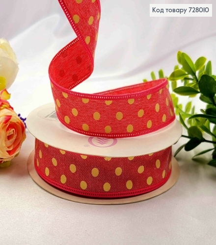 Лента тканевая ГРЯЗНО-РОЗОВАЯ в ГОРОШОК, ширина 2,5см, длина 20 ярдов (18м) 728010 фото 1