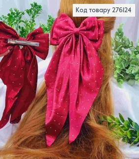 Бант КРАСНОГО цвета со стразами, на заколке 7,5см, ткань атлас, разм 14,5*31см 276124 фото