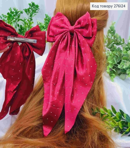 Бант КРАСНОГО цвета со стразами, на заколке 7,5см, ткань атлас, разм 14,5*31см 276124 фото 1