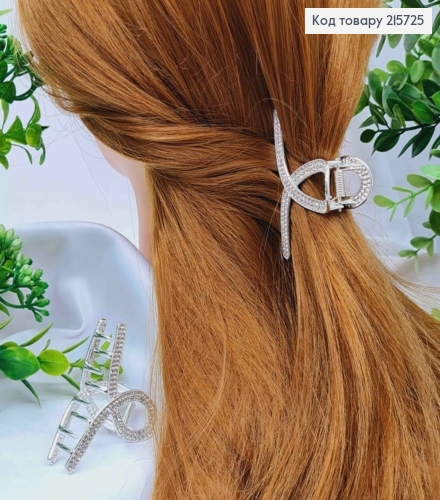 Краб металл "ПЕТЕЛЬКА" с Блестящими камешками, 6см, Серебряного цвета 215725 фото 1