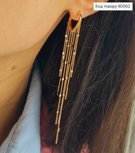 Серьги кольца с подвесными цепочками, длина 1,5+7см, Xuping 18K 110062 фото 1