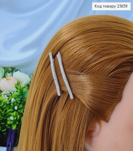 Заколки НЕВИДИМКИ (набор 2шт) серебряного цвета, длина 5,5см в камнях, Fashion Jewelry 231139 фото 2