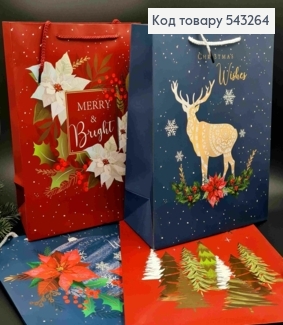 Пакет бумажный с Новогодним принтом "Christmas Wishes", "Merry Christmas", 32*26*12, в ассортименте 543264 фото