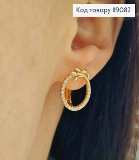 Серьги "Веточка" на круге с Блестящими камешками, 1,6см, английская застежка, XUPING 18K 119082 фото