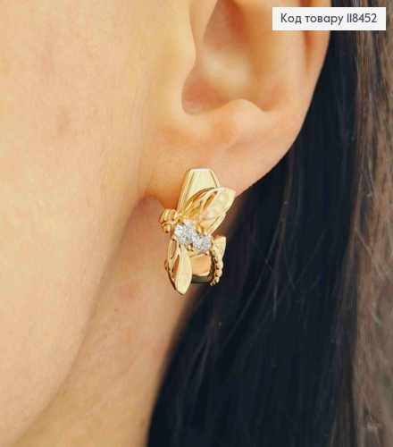 Серьги "Стрекоза" с Блестящими камнями, 1,7 см, английская застежка, XUPING 18K 118452 фото 1