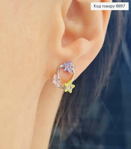 Сережки родовані, гвоздики "Сузір'я" з рухливими кольоровими зірочками, 1см, Xuping  181197 фото 2
