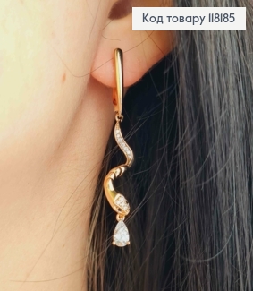 Серьги с подвеской "Змея" с яркими камешками, 1,7+2,6см, английская застежка, XUPING 18K 118185 фото