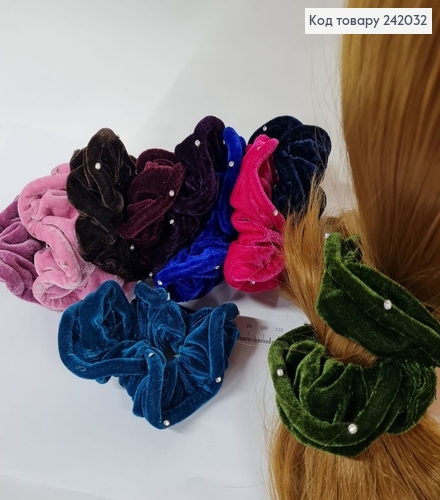 Резинка велюр  об'ємна кольорова з камінцями 242032 фото 1