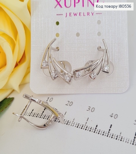 Серьги родированые Нуар, английская застежка 2,3*0,7см Xuping 180536 фото 2
