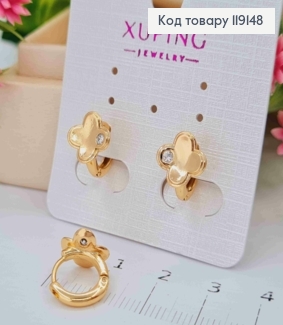 Серьги кольца, "Четырехлистник" с камешком, 1,1см, Xuping 18К 119148 фото